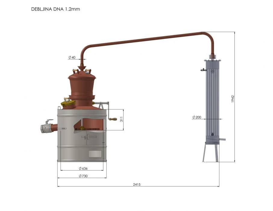 Distilator din cupru DES CLASSIC 120 L cu robinet de scurgere/trapă