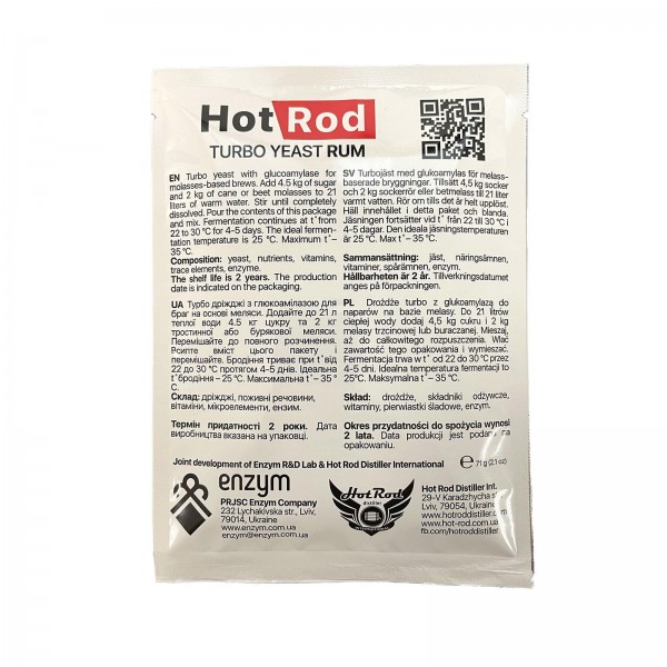 Drojdie Turbo Hot Rod Rum pentru rom 25 L (71 g)
