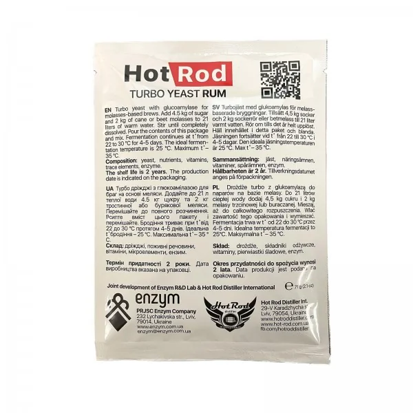 Drojdie Turbo Hot Rod Rum pentru rom 25 L (71 g)